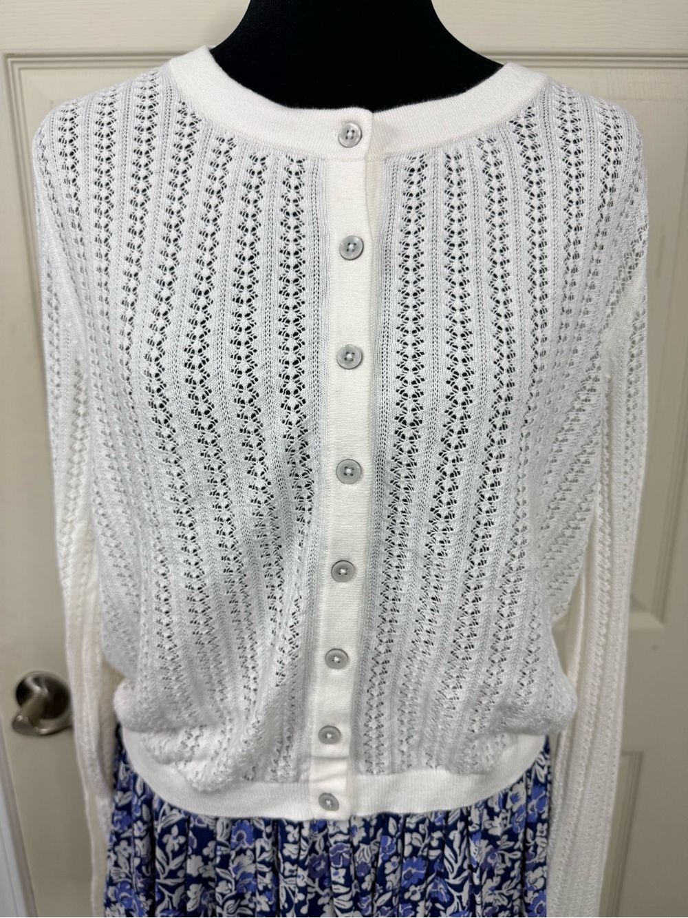 a new day White Openwork Button-Front Women's Sweater NWOT